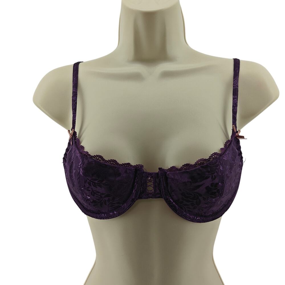 Vintage Secret Treasures Plum Satin Jacquard Bra 34A